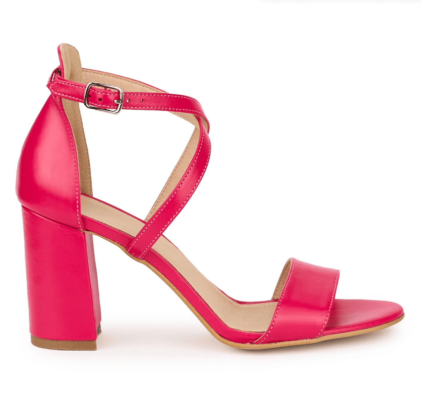 Fuchsia Cross-Strap Block Sandal